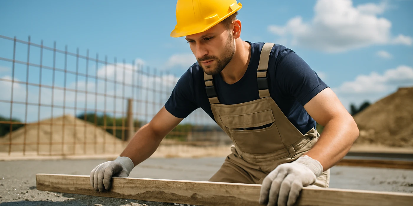 a male concrete worker spreading fresh cement on rebared ground from Quality Concrete Contractor Georgetown in Cedar Park, TX - Cedar Park TX