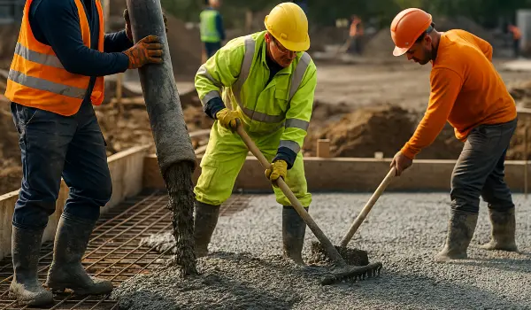 3 concrete contractors spreading concrete on the ground from Quality Concrete Contractor Georgetown in Georgetown Tx, 78628 - Concrete Contractor near me