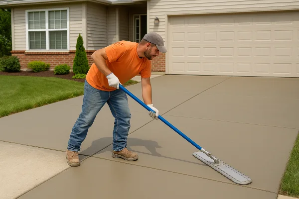 a male worker finishing a concrete driveway from Quality Concrete Contractor Georgetown in Georgetown Tx, 78628 - Concrete Contractor near me a male worker finishing a concrete driveway from Quality Concrete Contractor Georgetown in Georgetown Tx, 78628 - Concrete Contractor near me