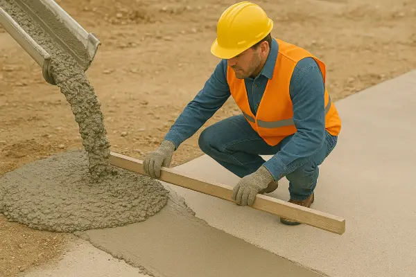 a male concrete worker adding cement to a walkway from Quality Concrete Contractor Georgetown in Georgetown Tx, 78628 - Concrete driveway building