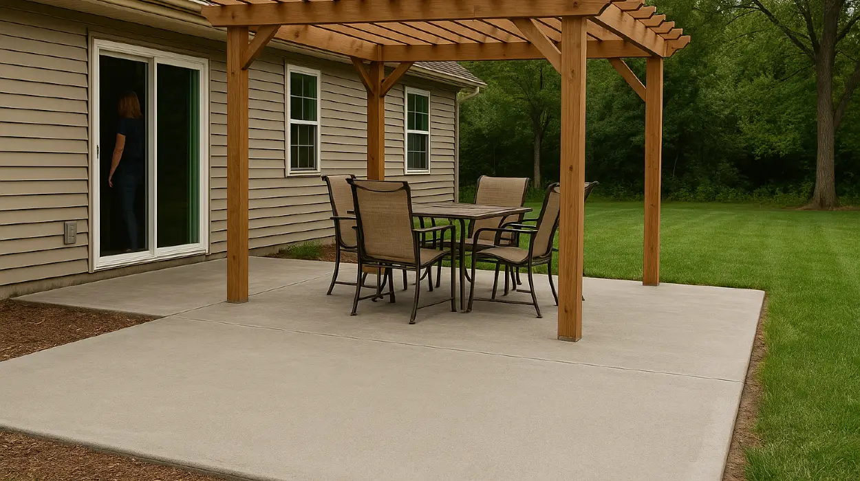 a concrete patio with a pergola from Quality Concrete Contractor Georgetown in Georgetown Tx, 78628 - Concrete footings