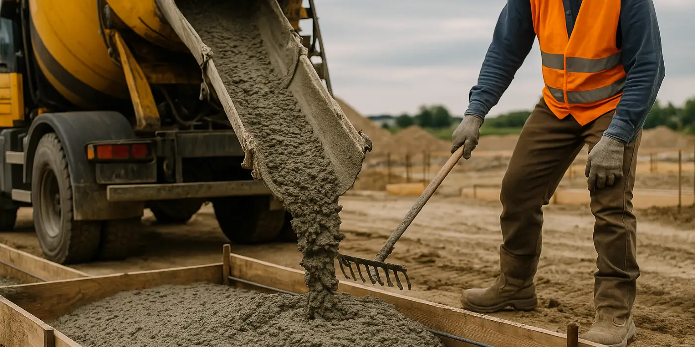 a concrete truck pouring cement on a concrete form from Quality Concrete Contractor Georgetown in Georgetown Tx, 78628 - Driveway Repairs