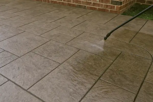 a stamped concrete being sprayed from Quality Concrete Contractor Georgetown in Hutto, TX - Hutto TX