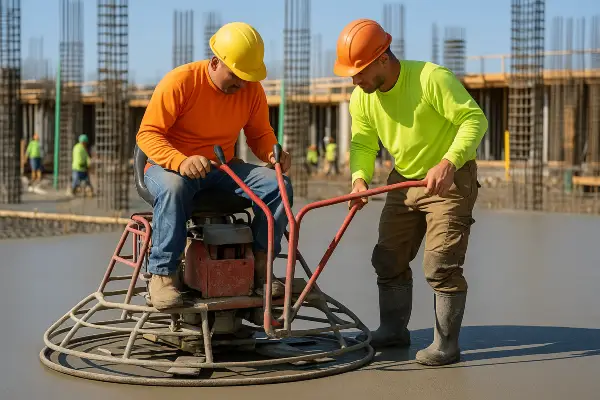 2 men using a machine to finish a concrete slab foundation from Quality Concrete Contractor Georgetown in Hutto, TX - Hutto TX