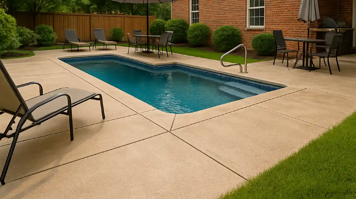 a swimming pool concrete deck from Quality Concrete Contractor Georgetown in Liberty Hill, TX - Liberty Hill TX