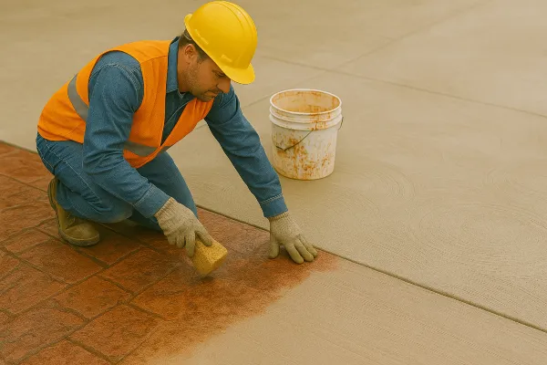 a male worker working on a concrete stamped project from Quality Concrete Contractor Georgetown in Round Rock, TX - Round Rock TX