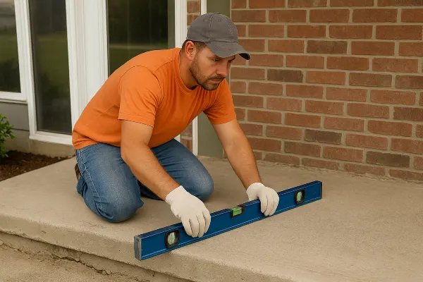 a male worker leveling a concrete slab porch from Quality Concrete Contractor Georgetown in Round Rock, TX - Round Rock TX